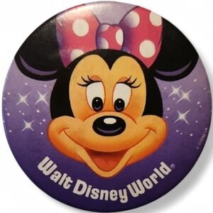 Vintage Walt Disney World Minnie Mouse 3” Button Pin Park Souvenir